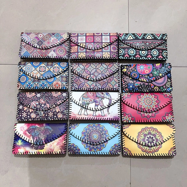 Women's Small Pu Leather Geometric Ethnic Style Square Magnetic Buckle Phone Wallets