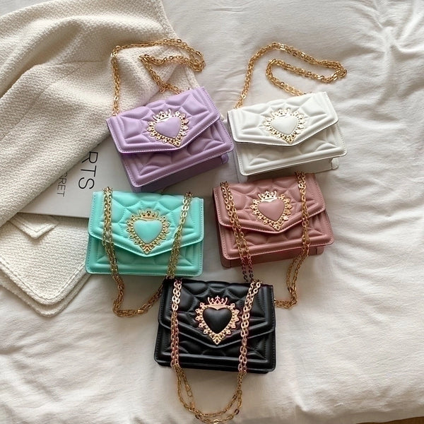 Women's Small Pu Leather Heart Shape Solid Color Fashion Square Magnetic Buckle Crossbody Bag