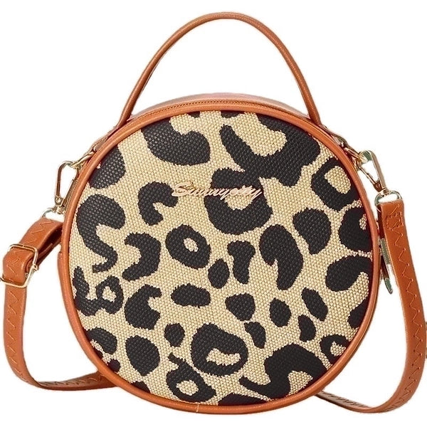 Women's Small Pu Leather Leopard Streetwear Round Zipper Handbag