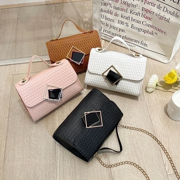 Women's Small Pu Leather Lingge Fashion Square Magnetic Buckle Crossbody Bag