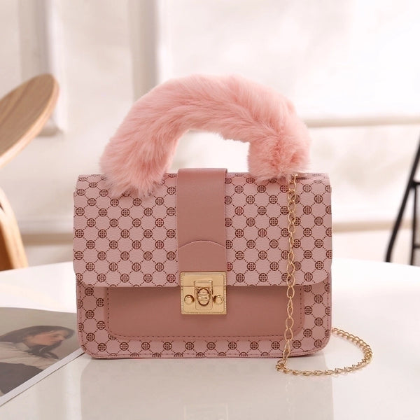 Women's Small Pu Leather Printing Cute Square Lock Clasp Crossbody Bag