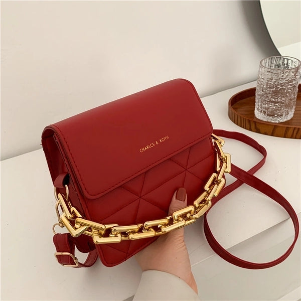 Women's Small Pu Leather Solid Color Fashion Chain Square Lock Clasp Crossbody Bag