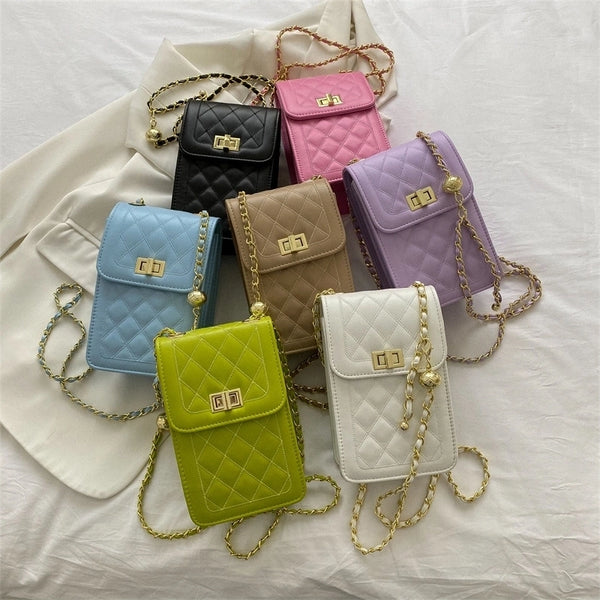 Women's Small Pu Leather Solid Color Lingge Streetwear Square Lock Clasp Crossbody Bag