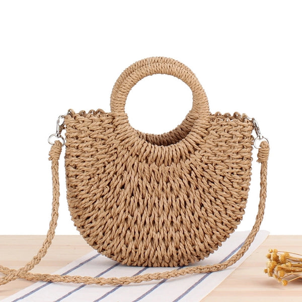 Women's Small Spring&summer Straw Solid Color Vacation Semicircle String Straw Bag