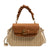 Women's Small Straw Color Block Fashion Weave Square Flip Cover Handbag