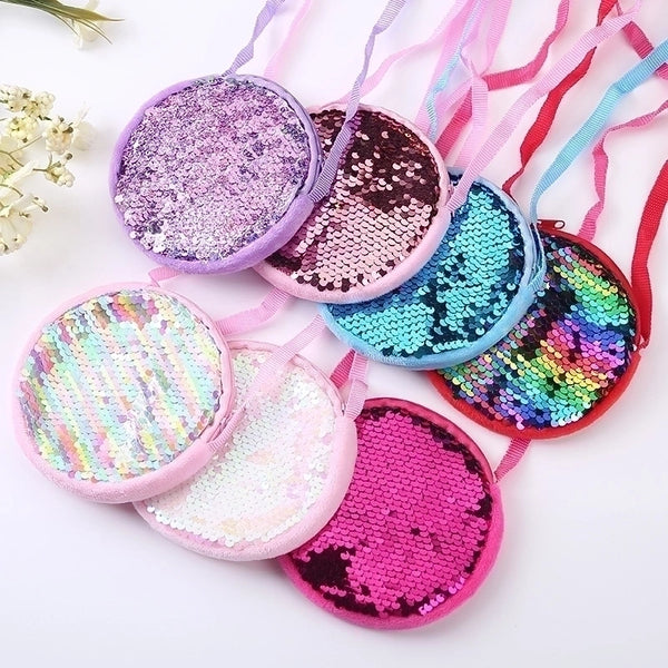 Women's Solid Color Cloth Sequins Zipper Kids Wallets