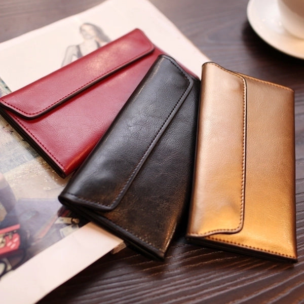 Women's Solid Color Leather Flip Cover Wallets