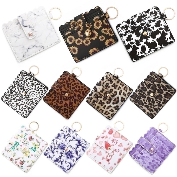 Women's Solid Color Lingge Leopard Pu Leather Zipper Coin Purses