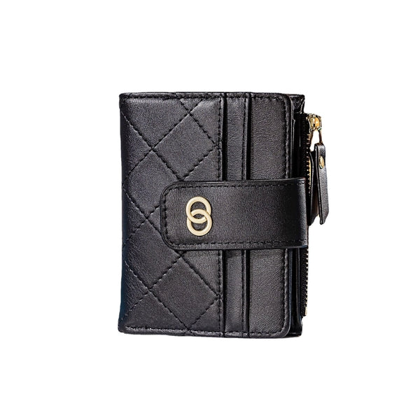 Women's Solid Color Lingge Pu Leather Zipper Hidden Buckle Wallets