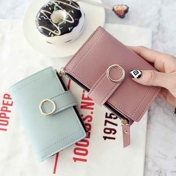 Women's Solid Color Pu Leather Buckle Coin Purses