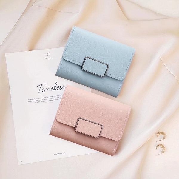 Women's Solid Color Pu Leather Buckle Wallets