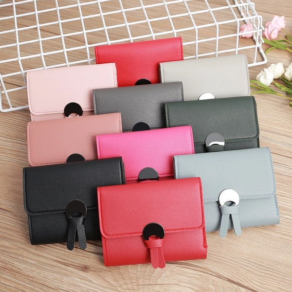 Women's Solid Color Pu Leather Hidden Buckle Wallets