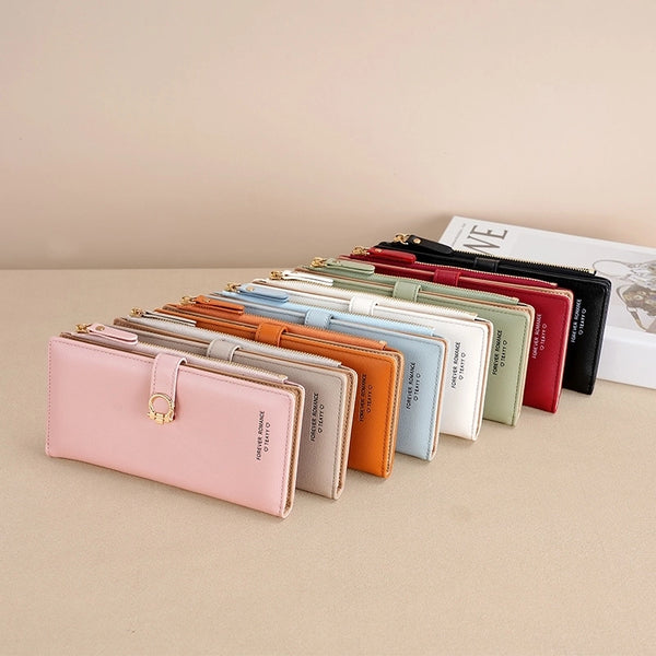 Women's Solid Color Pu Leather Hidden Buckle Wallets