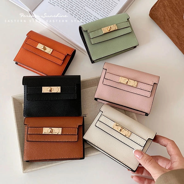 Women's Solid Color Pu Leather Lock Clasp Wallets