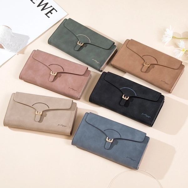 Women's Solid Color Pu Leather Lock Clasp Wallets