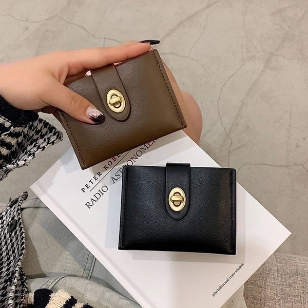 Women's Solid Color Pu Leather Lock Clasp Wallets