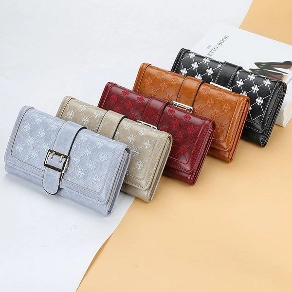 Women's Solid Color Pu Leather Magnetic Buckle Wallets