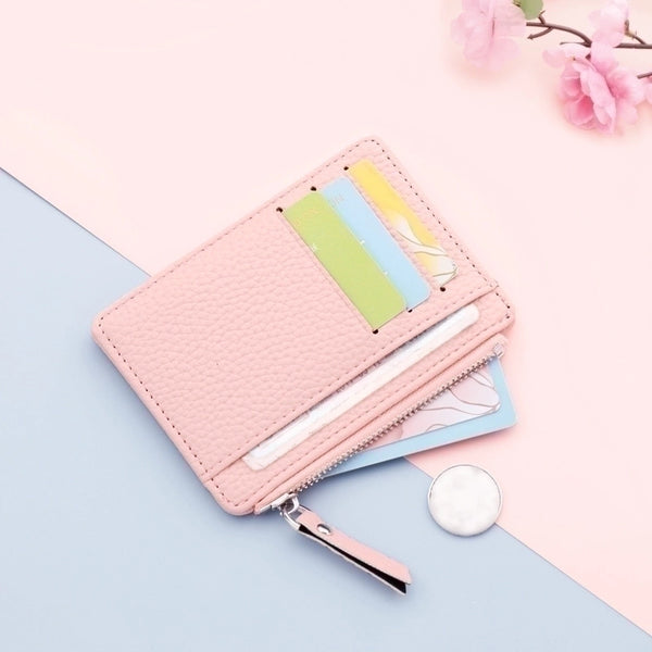 Women's Solid Color Pu Leather Zipper Card Holders