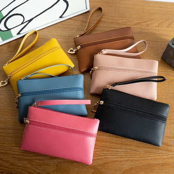 Women's Solid Color Pu Leather Zipper Coin Purses