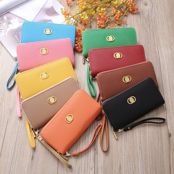 Women's Solid Color Pu Leather Zipper Wallets