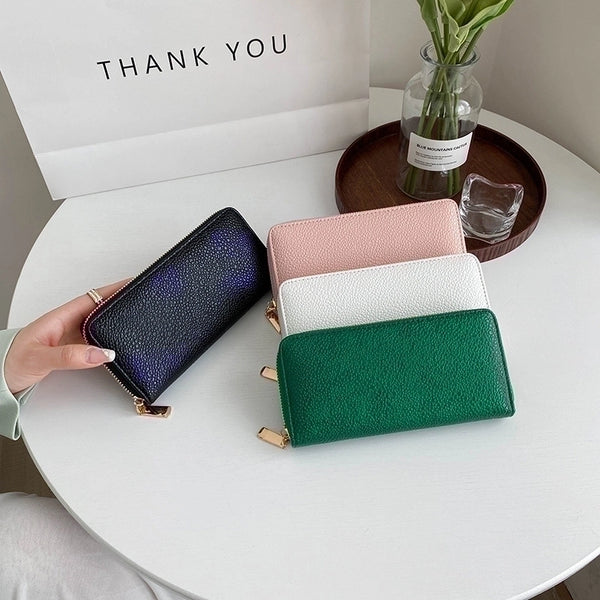 Women's Solid Color Pu Leather Zipper Wallets