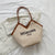 Women's Straw Letter Solid Color Fashion Weave Square Zipper Tote Bag