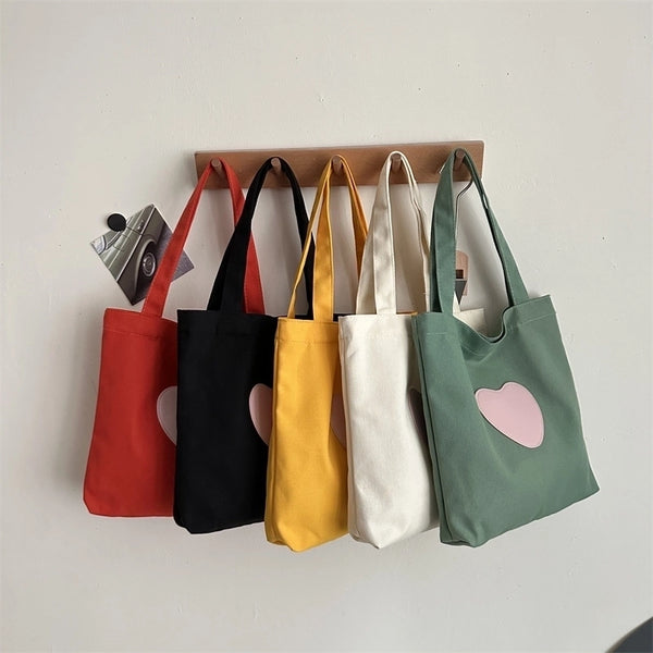 Women's Streetwear Heart Shape Canvas Shopping Bags