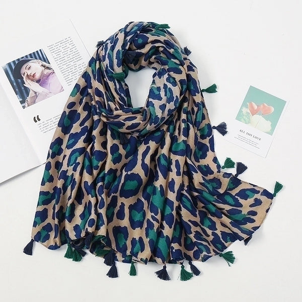 Women's Streetwear Leopard Cotton Tassel Scarf