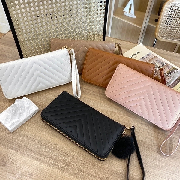 Women's Stripe Pu Leather Zipper Wallets