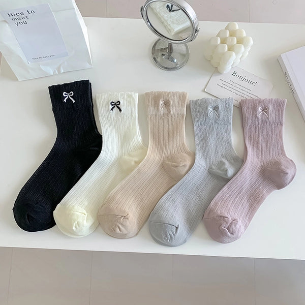 Women's Sweet Bow Knot Cotton Crew Socks A Pair