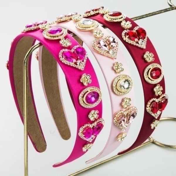 Women's Sweet Heart Shape Alloy Cloth Inlay Rhinestones Hair Band