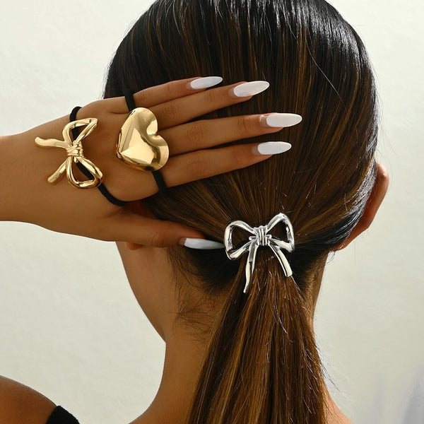 Women's Sweet Heart Shape Bow Knot Alloy Plating Hair Tie