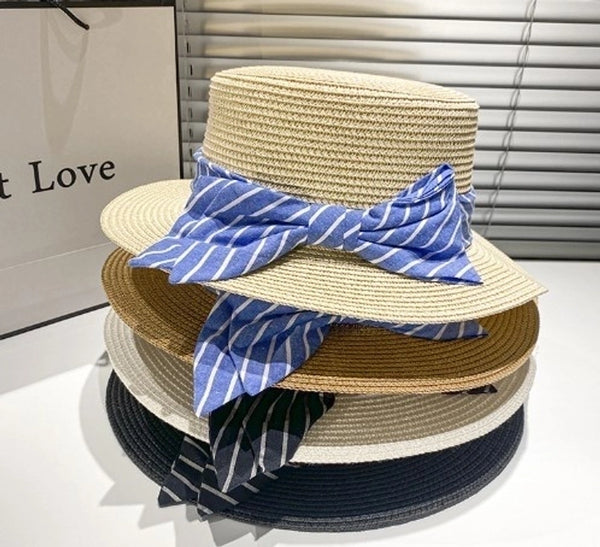 Women's Sweet Pastoral Minimalist Bow Knot Flat Eaves Straw Hat