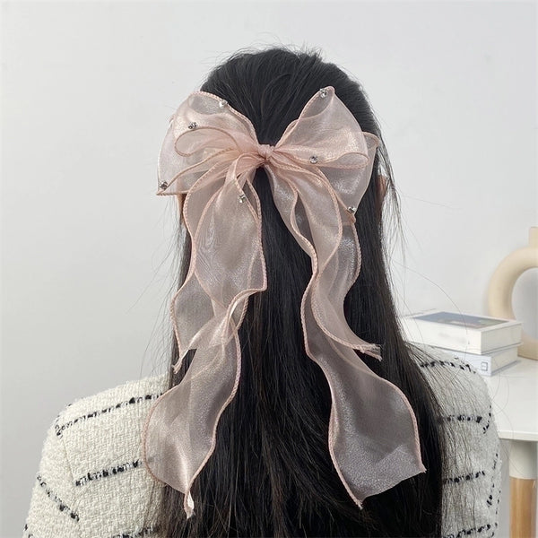 Women's Sweet Solid Color Bow Knot Cloth Hair Clip