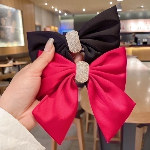 Women's Sweet Solid Color Bow Knot Cloth Inlay Rhinestones Hair Clip