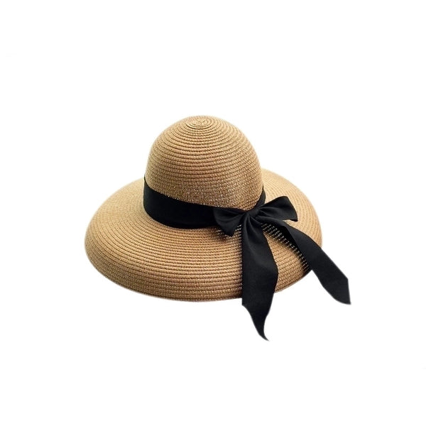 Women's Vacation Solid Color Bowknot Crimping Sun Hat