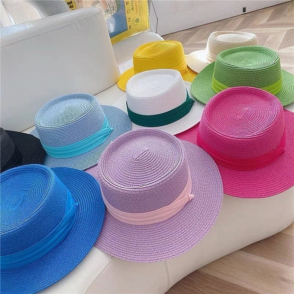 Women's Vacation Solid Color Flat Eaves Straw Hat