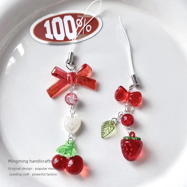 Woo Woo Original Red Cherry Strawberry Gu Ben Chain Gu Ben Pendant Card Book Bag Hanging Chain Mobile Phone Chain Keychain