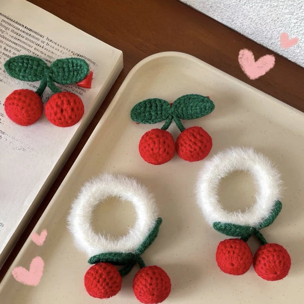 Wool Cherry Hairpin Knitted Plush Hair Band Handmade Hair Accessories Simple Bangs Clip Cute Princess Headband Accessories