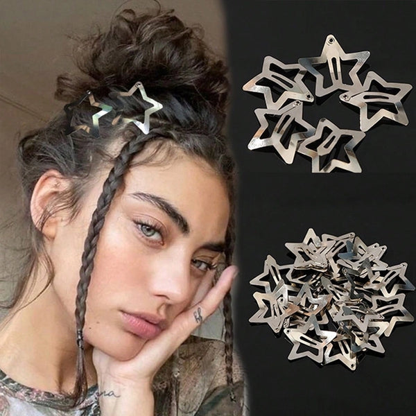 Y2g Hot Girl Star Hairpin  Style Metal Sweet Cool Clip Silver Five-Pointed Star Hairpin  BB Clip