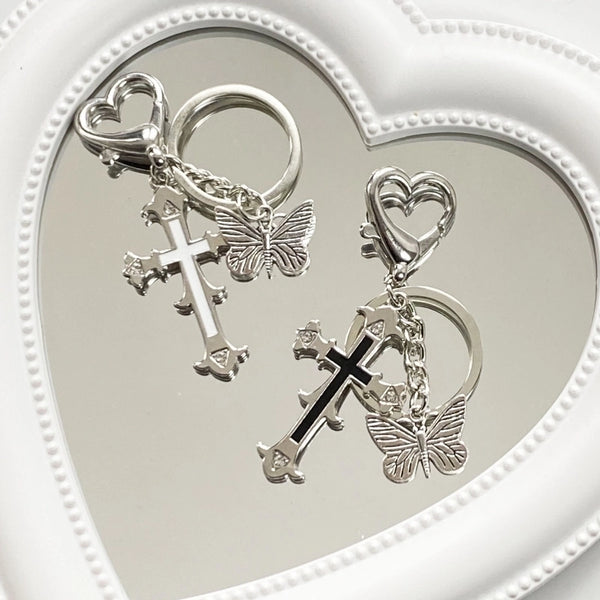 Y2k Cross Heart Shape Butterfly Alloy Tassel Plating Keychain