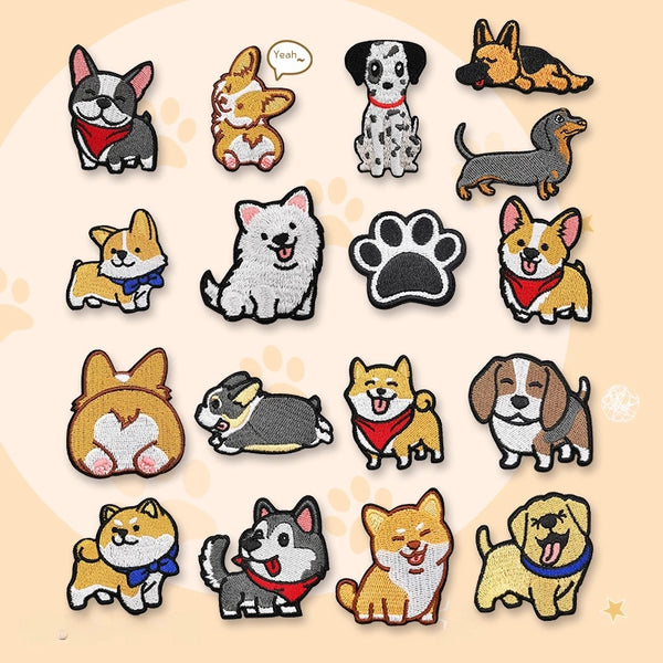 Zhinuo Computer Cartoon Puppy Embroidered Cloth Sticker Cute Pet Animal Embroidered Sticker DIY Dog Glue Ironing Embroidered Sticker