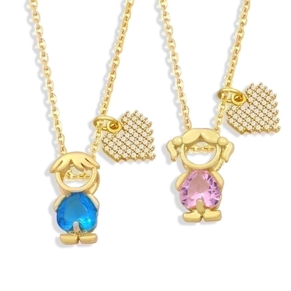 Zircon Boy Girl Pendant Copper Necklace Wholesale