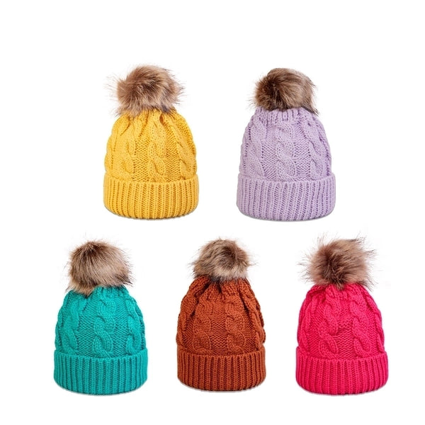 Autumn And Winter New Twist Knit Hat Wool Ball Fashion Trend Warmth Pure Color Woolen Hat