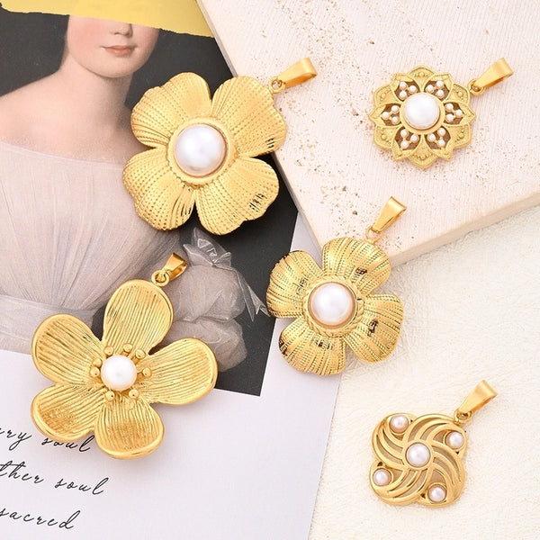 Best Seller In Europe And America DIY Ornament Accessories Furnace Plating Imitation Pearl Windmill Shape Flower Pendant