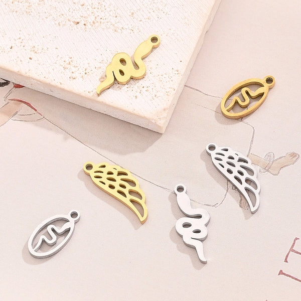 Best Seller In Europe And America DIY Ornament Accessories Vacuum Plating Hollow Snake Oval Ring Angel Wing Pendant In Furnace