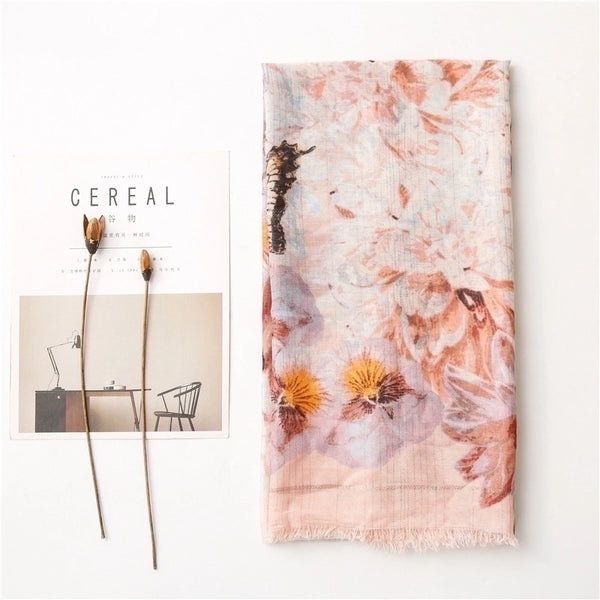 Butterfly Gold Thread Cotton Linen Scarf