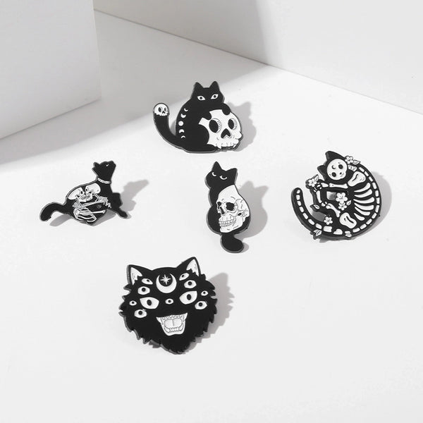 Cartoon Style Cat Skull Alloy Stoving Varnish Metal Brooches