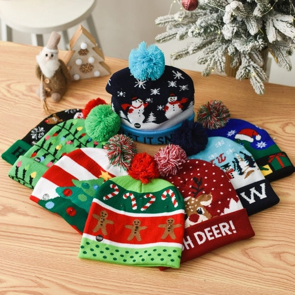 Cartoon Style Cute Christmas Tree Snowman Elk Beanie