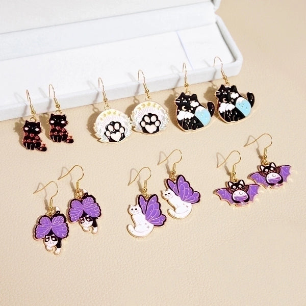 Cartoon Style Cute Paw Print Cat Bat Alloy Enamel Stoving Varnish Women's Drop Earrings